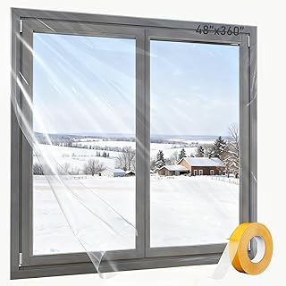 Window Insulation for Winter - 48x360 Inch Plastic for Winterizing Windows, Fit up to 6 Windows Insulation Kit, Clear