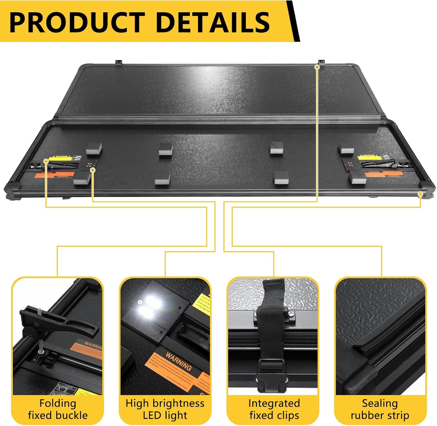 PENSUN 5Ft Hard Tri-fold Truck Bed Cover Fit for Toyota Tacoma 2005-2015, Black Truck Tonneau Cover