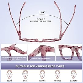 XXZQRYHN Oprah Reading Glasses for Women-5 Pack Blue Light Blocking Square Fashion Readers with Spring Hinge Computer Eyeglasses(Mix2, 1.75x)