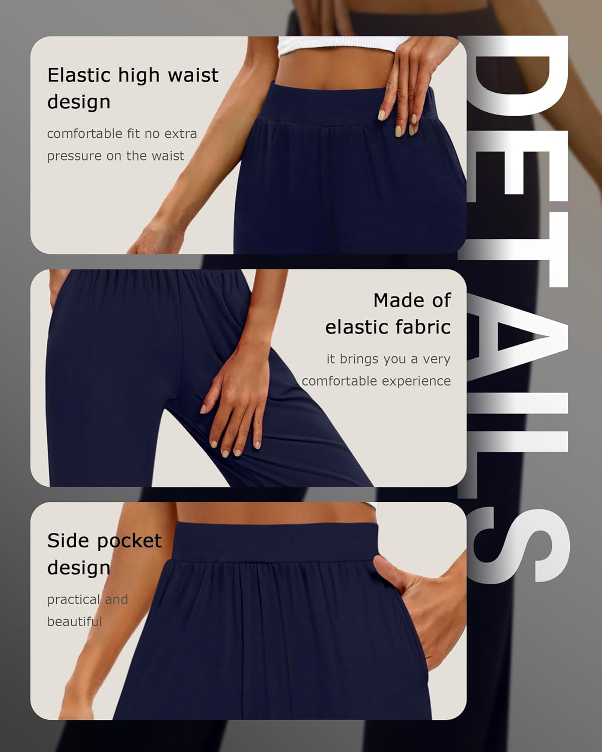 Huukeay 3 Pack Women's Lounge Pants, Cozy Wide Leg Lounge Slacks with Pockets Loose Flowy Yoga Sweatpant Workout Comfy Jogger - Image 4