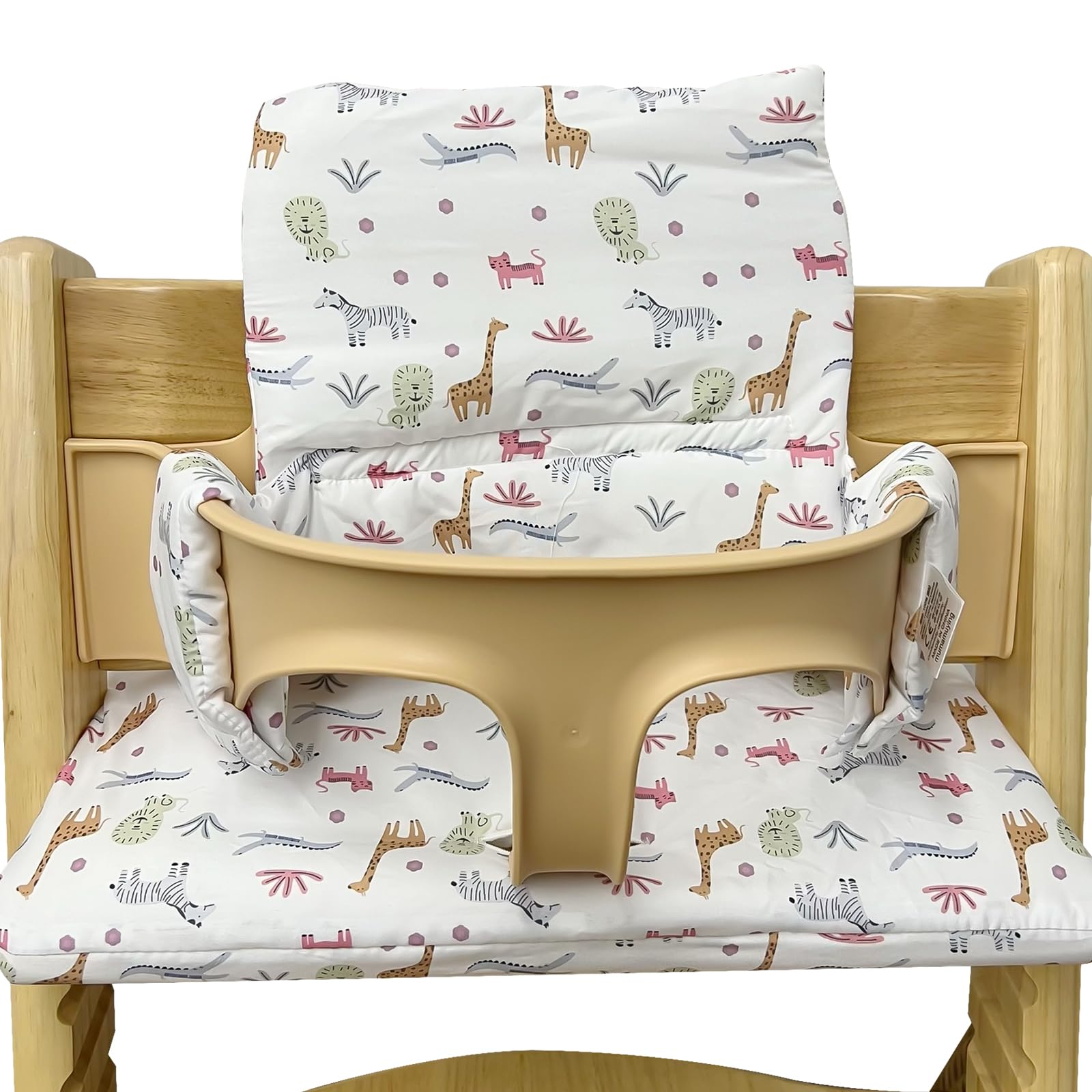 Cojín de asiento para trona Tripp Trapp: cojín antideslizante, revestimiento laminado, cojín de bebé de algodón orgánico, lavable a máquina, fácil montaje, diseño zoológico