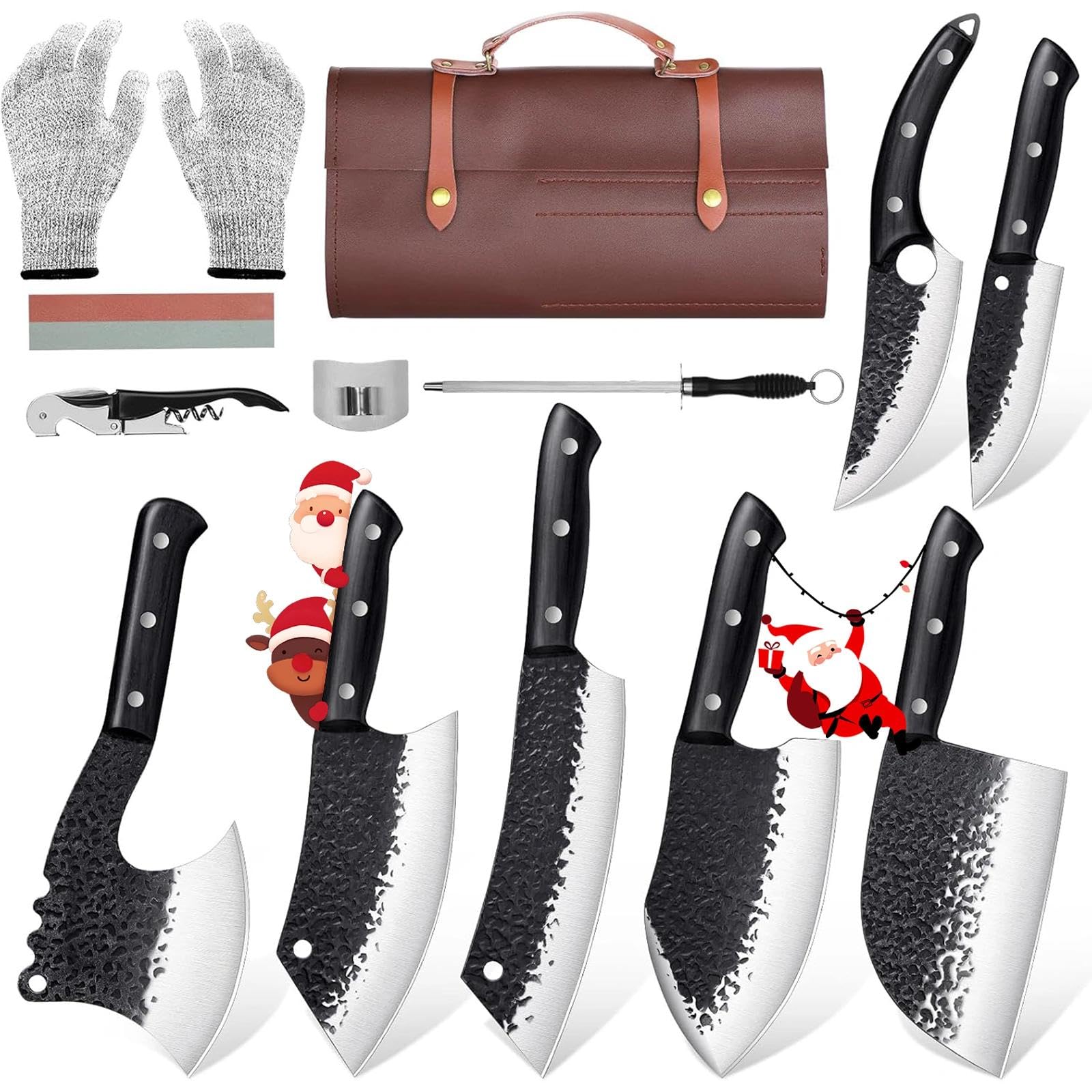 Golden Bird Butcher Knife Set - 13pcs Chef Knife Set Hand Forged Knives for Kitchen, Sharp Japanese Knives Sets for Meat Cutting, Camping, BBQ, Christmas Gifts for Men Women