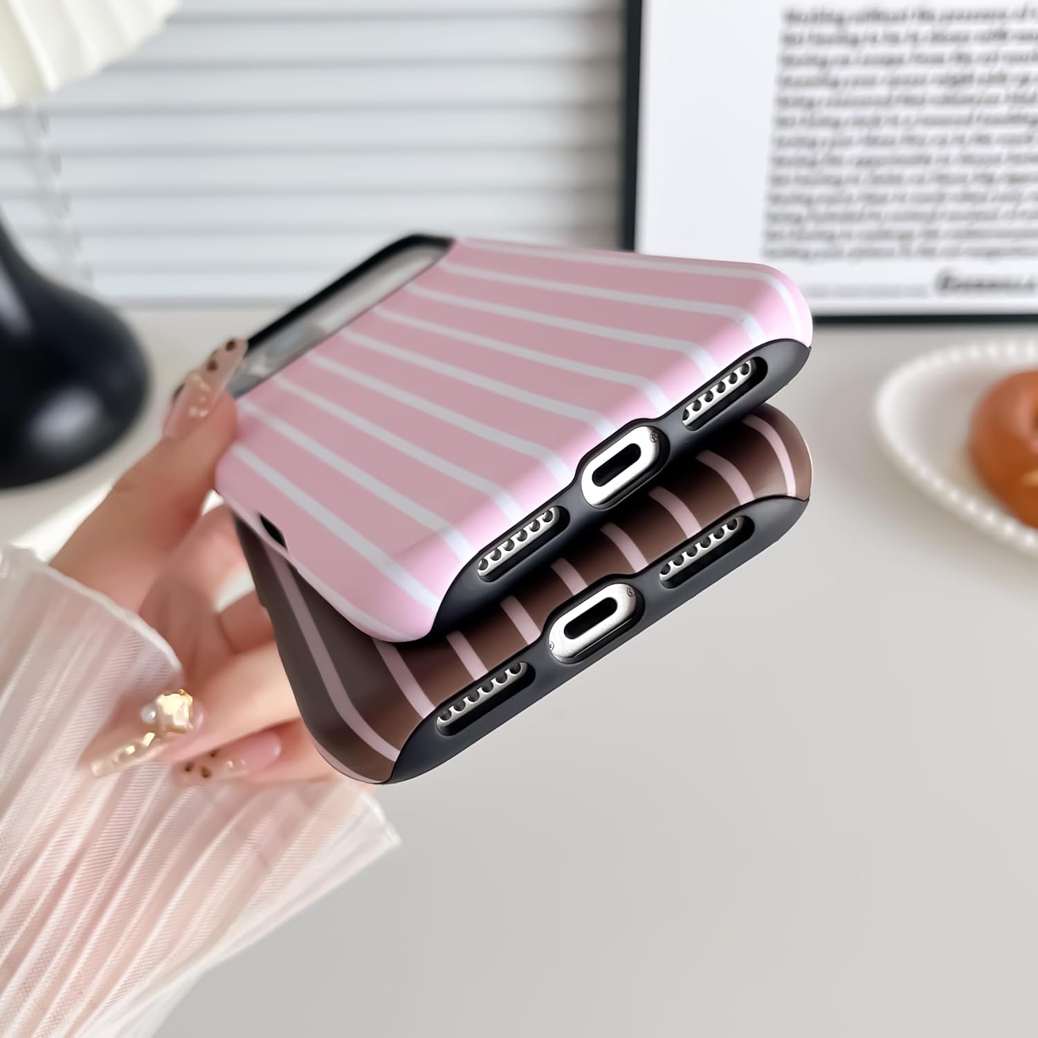 Skyseaco for iPhone 17 Pro Max Case with Magsafe Cute Striped Phone Case, Shockproof Slim Soft TPU and Hard PC Double Layer Protective Cover for Women, Brown - Image 8