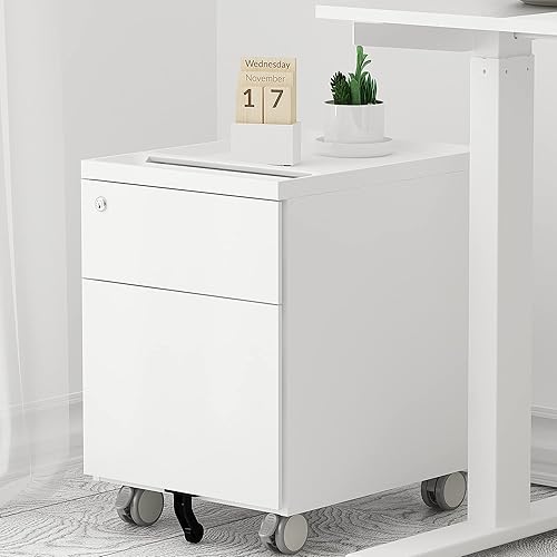 Miniatura 39 de Archivador móvil de 2 cajones con cerradura, archivadores de oficina para debajo del escritorio, archivador pequeño totalmente montado excepto Negro