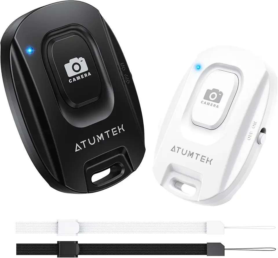 ATUMTEK Obturador remoto de câmera para smartphones iPhone e Android (pacote com 2), botão de selfie de controle remoto de telefone sem fio para fotos e vídeos (Bluetooth 5.2), alça de pulso incluída,