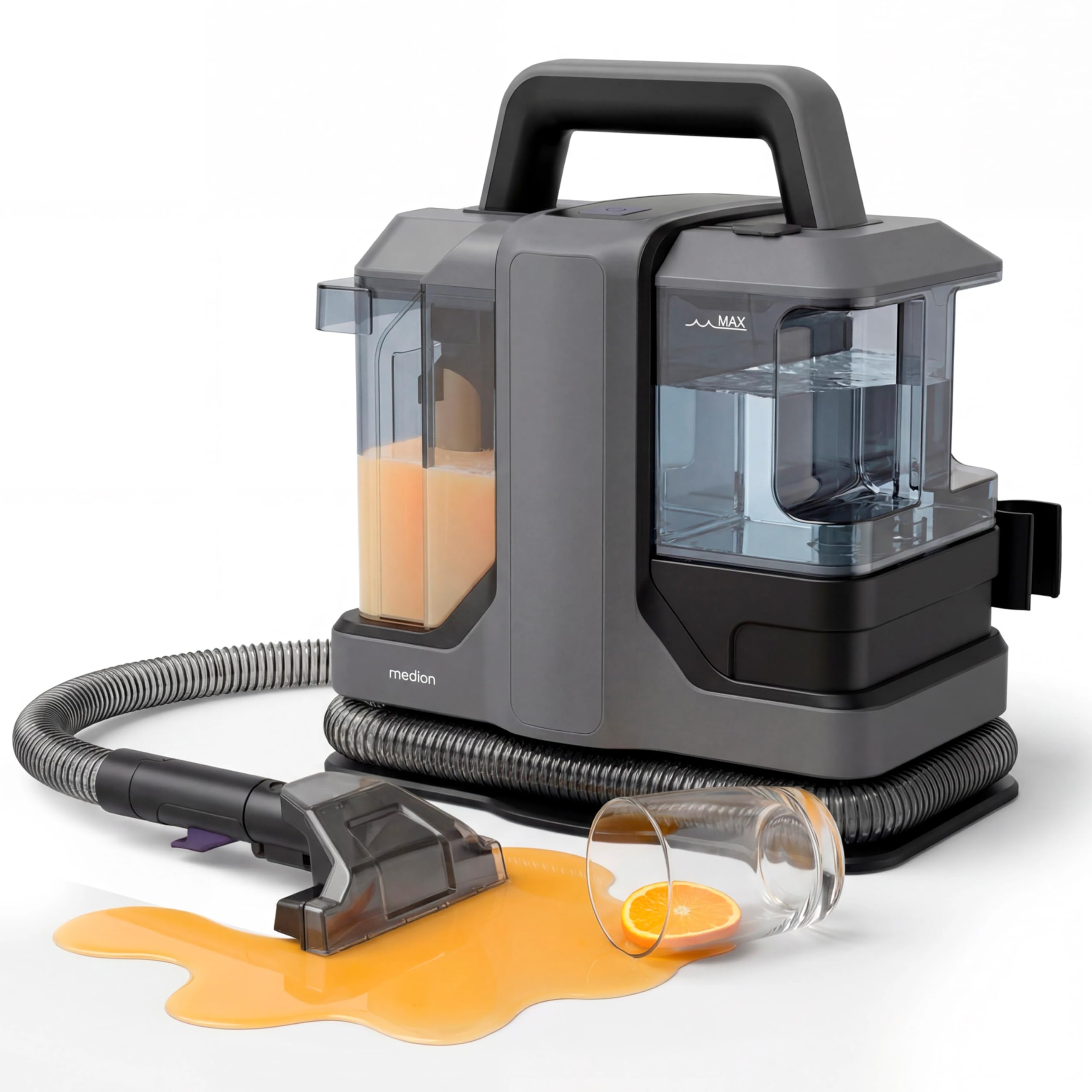 MEDION Pulitore per tappezzeria lava aspiraliquidi (Aspiratore a umido per tappezzeria, tappeti e sedili auto, serbatoio acqua pulita e sporca, bocchetta per finestre, MD100122)