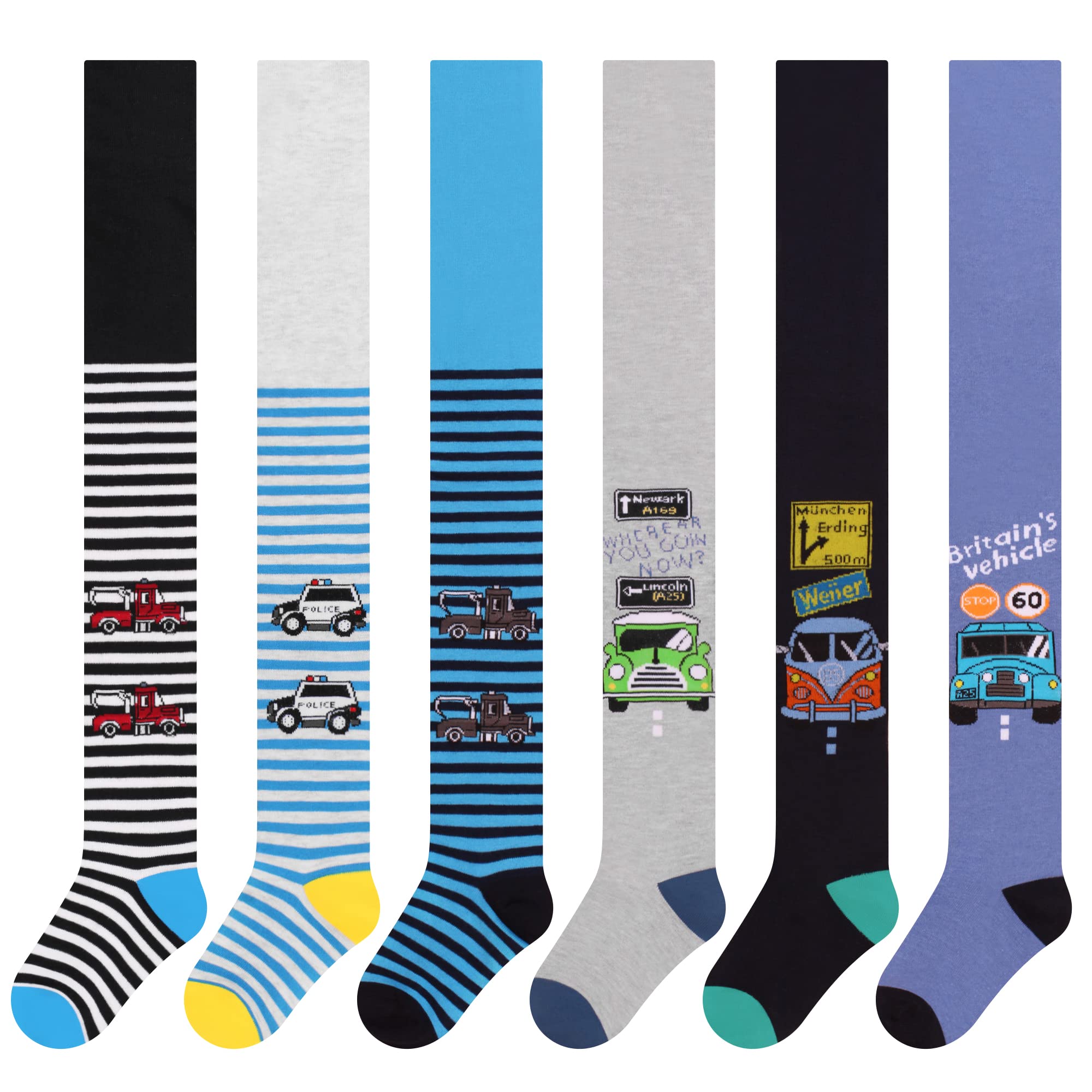 L&K-II Lot de 6 collants en tricot pour garçons et enfants avec bandes de football et motifs de voiture Multicolore 2727