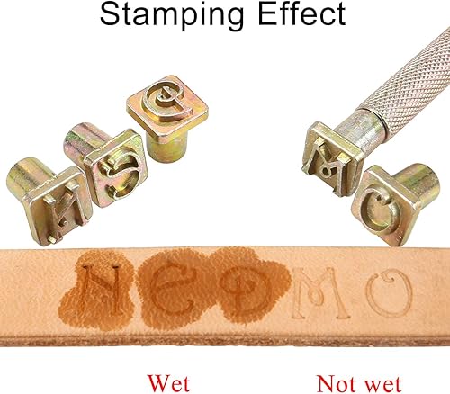 Miniatura 4 de Yoption Juego de 37 herramientas de estampado de cuero, 26 letras del alfabeto y 10 sellos de números, herramienta perforadora de acero de 0.354 in