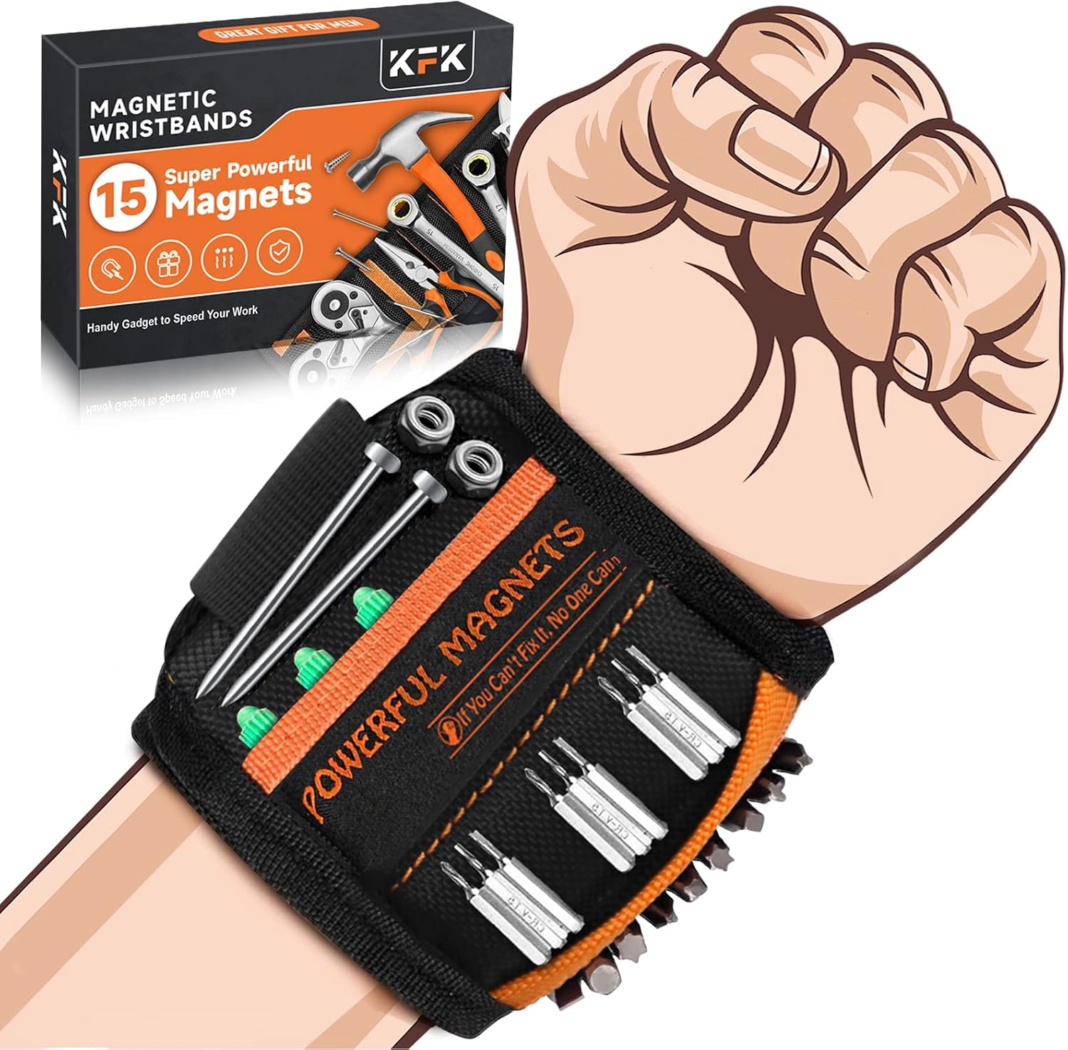 KFK Father's Day Gifts Magnetic Wristband Tool Belt for Holding Screws Nails Drill Bits, Dad Birthday Gifts for Men Him Who Wants Nothing - Cool Gadgets Gifts for Step Bonus Dad