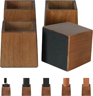 TQVAI Heavy Duty Wooden Bed Risers 4-Pack, 2200 lbs Capacity, 4 Inch Lift with 1-Inch Anti-Fall Edge & Non-Slip Pads, Retro Brown