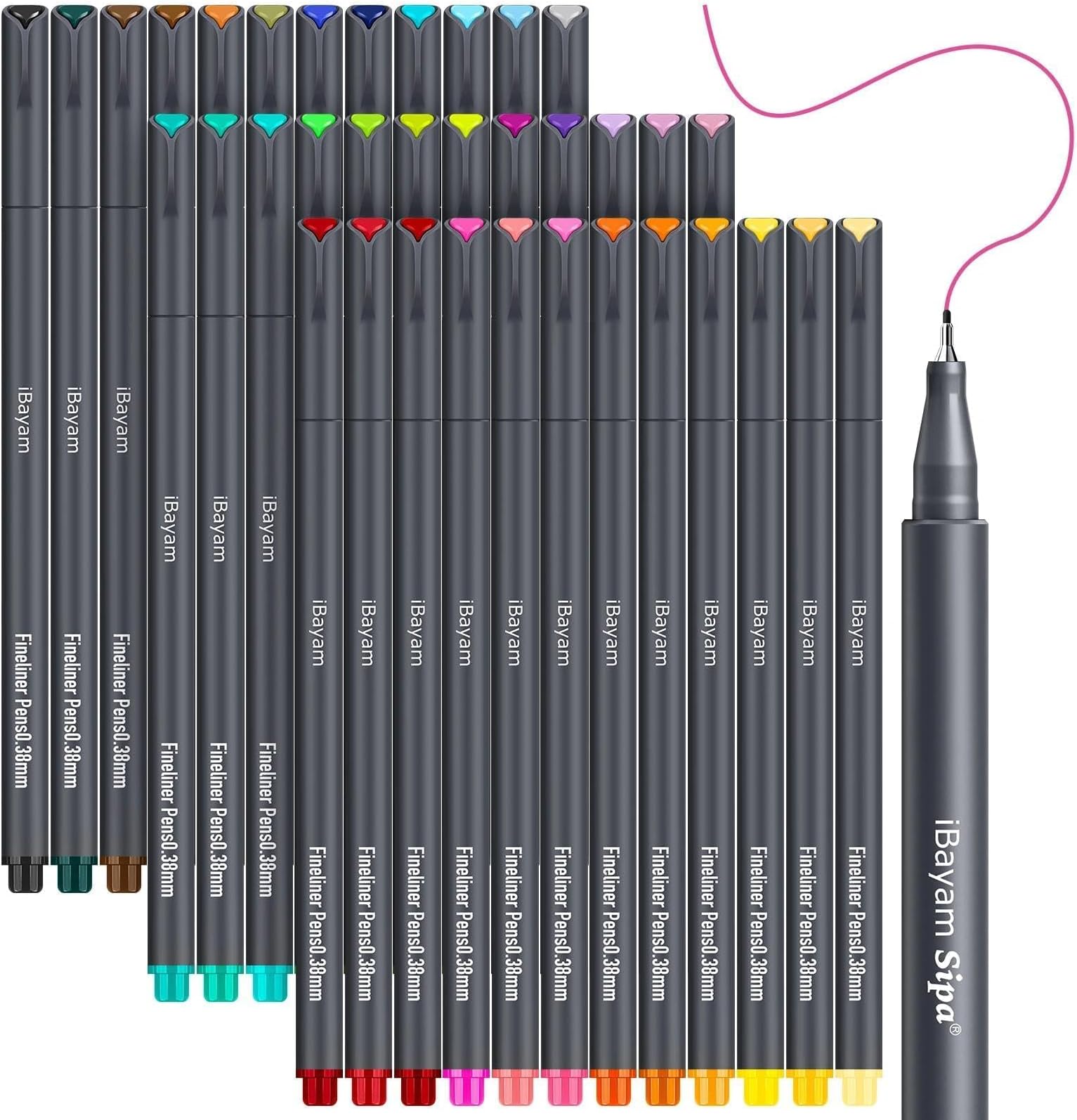 iBayam Colored Fineliner Pens 36 Pack, 0.38mm Fine Point, Bullet Journaling