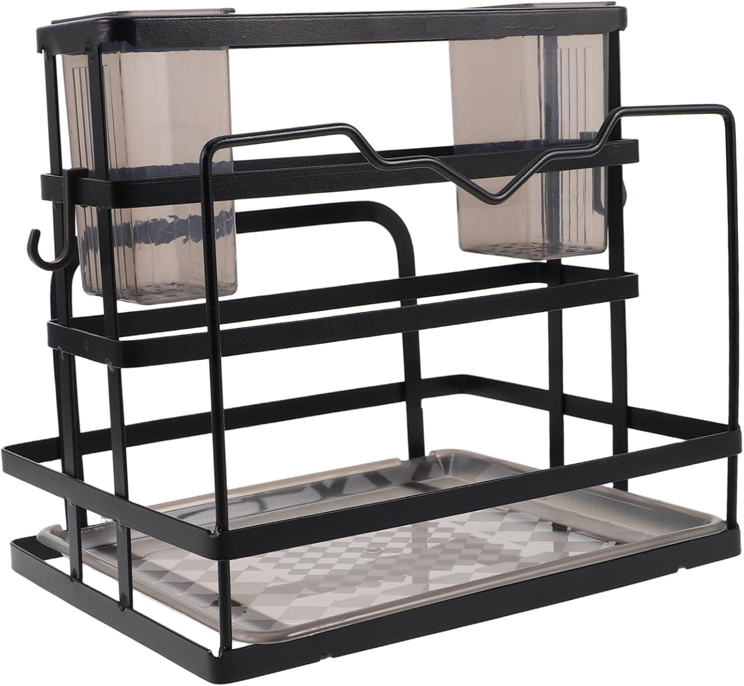 Modern Carbon Steel Kitchen Storage Rack Holder for Utensils Knife Sponge Countertop Organizer Drain Tray