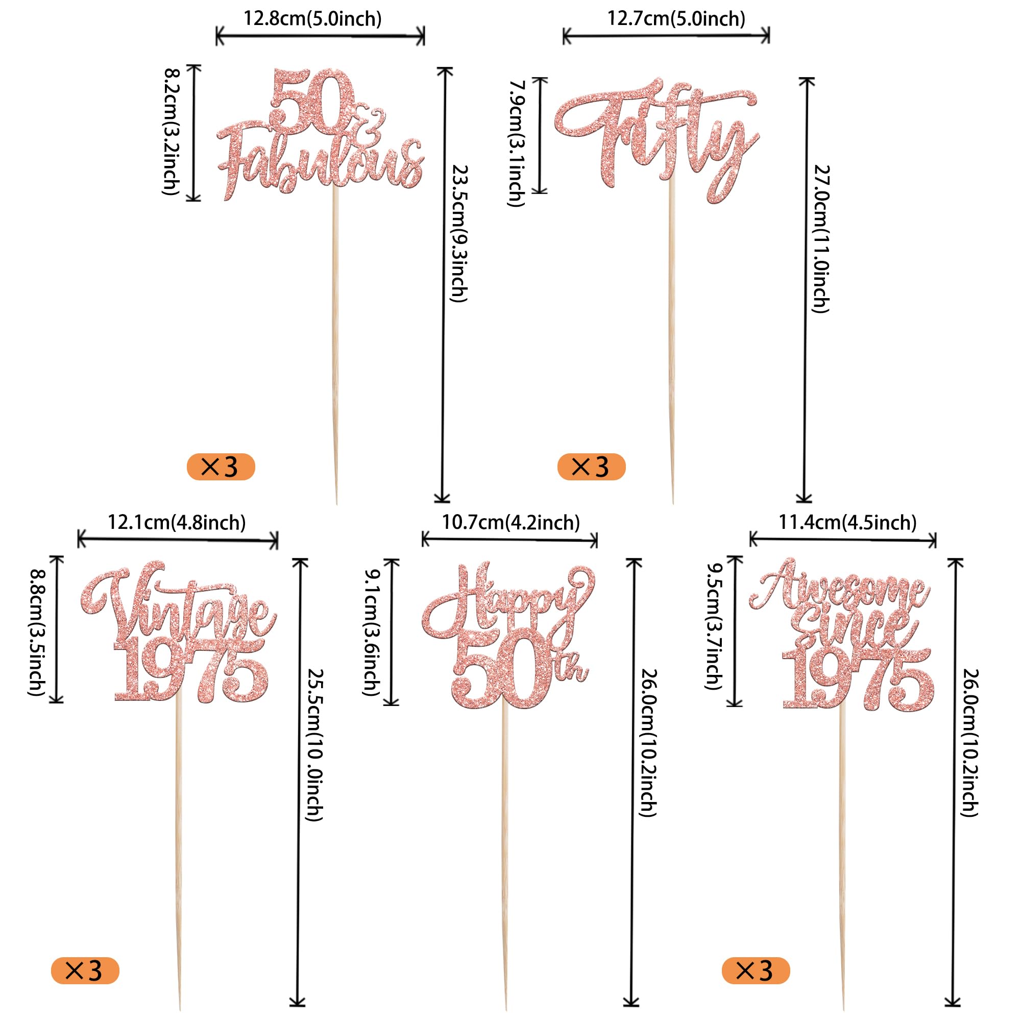 15 Pack Happy 50th Birthday Centerpiece Sticks Assembled Glitter Vintage 1975 Fifty 50 Fabulous Awesome Since 1975 Table Centerpiece Sticks for 50 Fabulous Theme Party Supplies Rose Gold