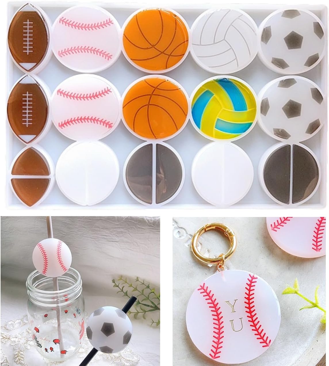 Evergarden Silicone Molds Ball Soccer Basketball Baseball Rugby Volleyball Baseball Resin Accessories Earring Piercing Keychain Shakaka Silicone Mold Candle Aroma Stone Plaster Handmade Resin Clay Silicone Mold Mold Handmade Mold Handmade Mirror Finish