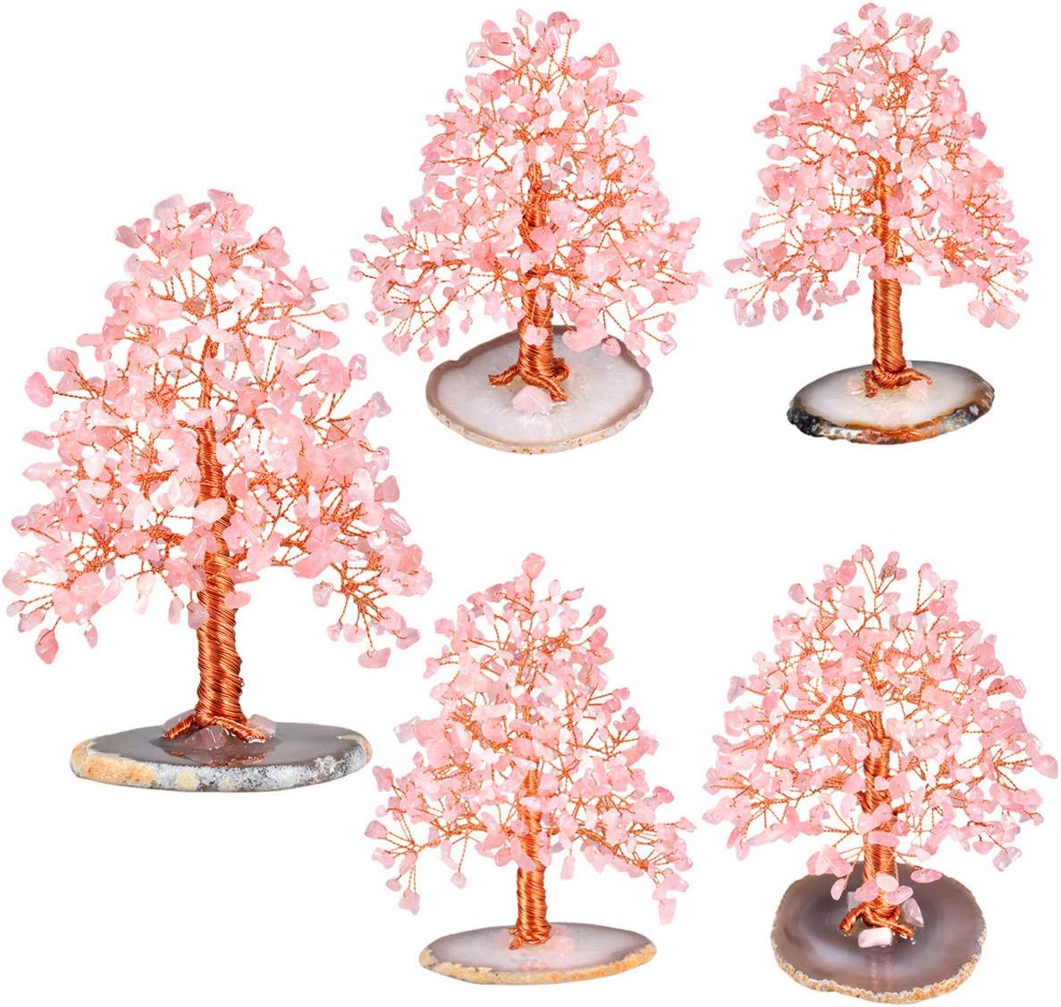 Nupuyai Rose Quartz Healing Crystal Money Tree for Home Good Luck Office Decor Chip Stones Tree Fengshui Ornament Agate Slice Base with Gift Box - Image 4