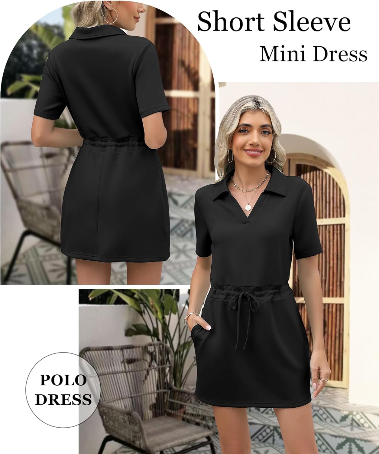 Deer Lady 2025 Casual Summer T Shirt Dress for Women Drawstring Short Sleeve V Neck Mini Shift Dresses with Pockets - Image 5