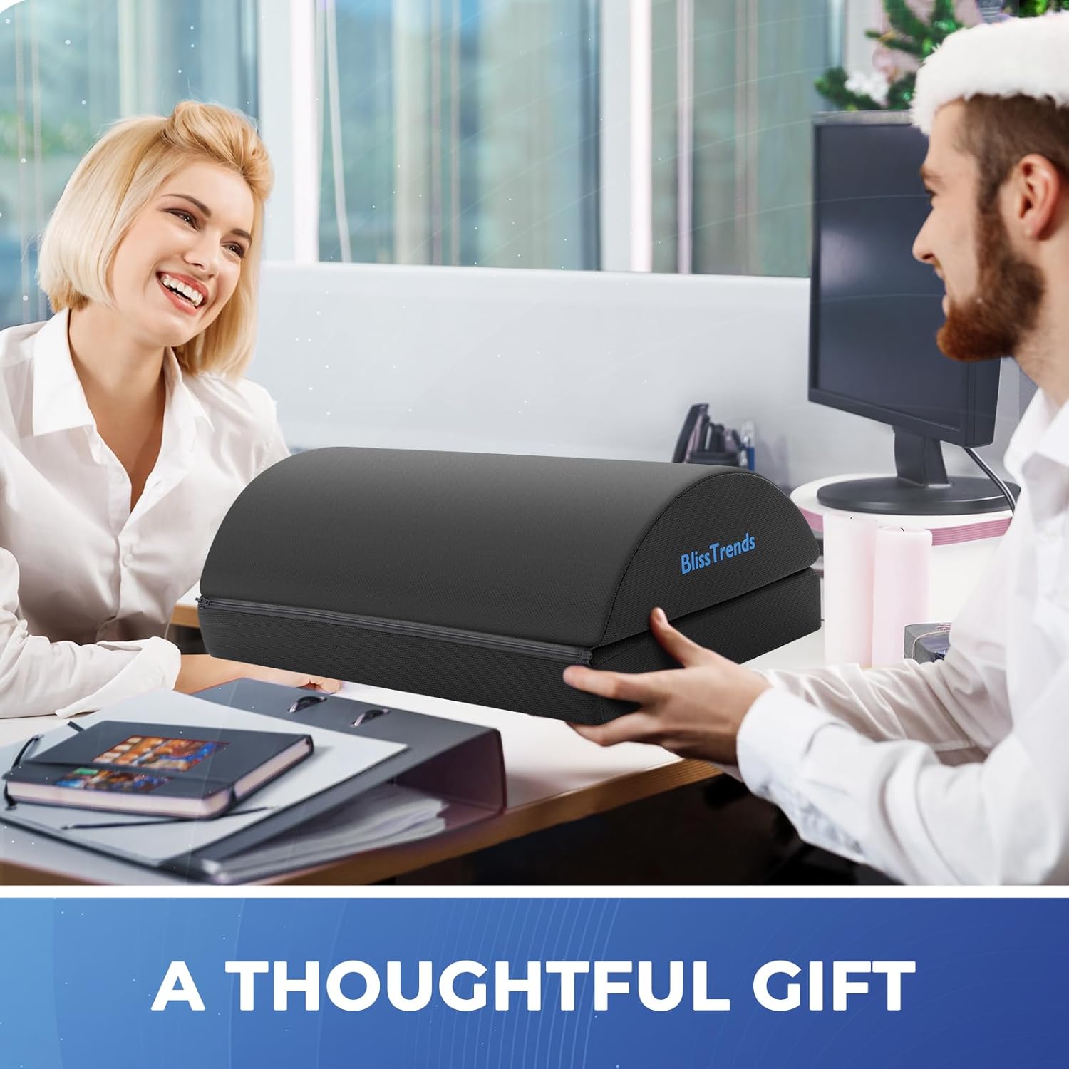 BlissTrends Foot Rest for Under Desk at Work-Versatile Foot Stool with Washable Cover-Comfortable Footrest with 2 Adjustable Heights for Car,Home and Office to Relieve Back,Lumbar,Knee Pain-Black