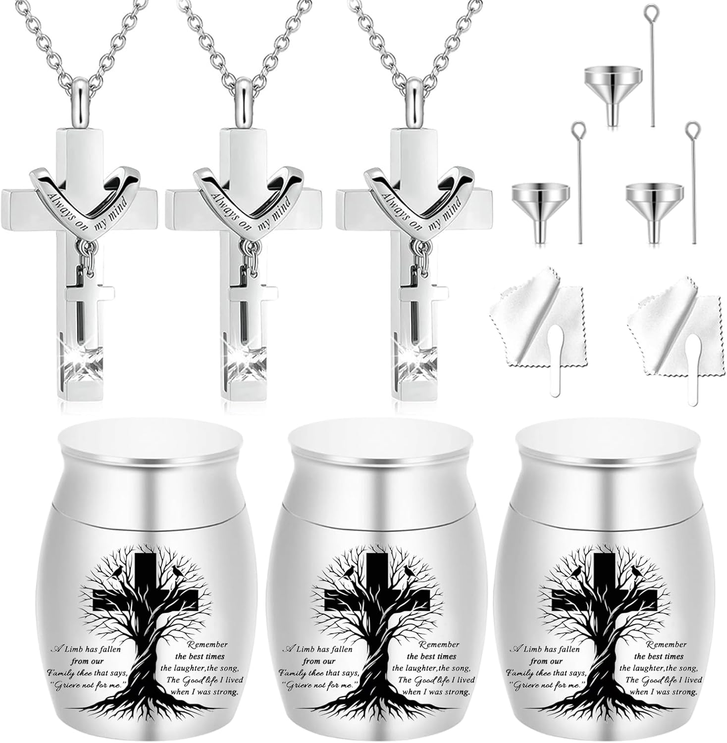 6 Pcs Cremation Cross Urn Necklace for Ashes Cremation jewelry Small Cremation Keepsake Urn Sharing Urns with Necklace pendant Urn
