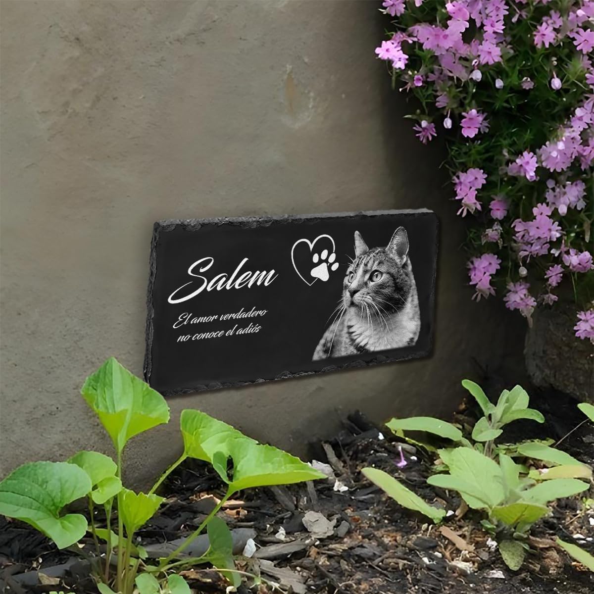Eternel - Placa funeraria Personalizada Huella para Animales - para Plantar, Pegar o Colocar, Perro, Mascotas, Multisoportes, Pizarra o Granito, Foto y Texto a elección, Homenaje
