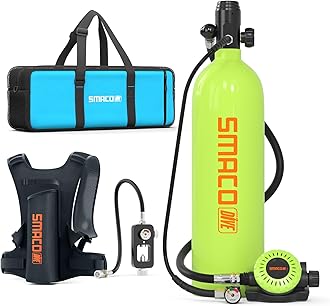 SMACO S700 Mini Scuba Tank 1.9L Portable Scuba Diving Tank Reusable Pony Bottle up to 30 Minutes Dive Time Backup Snorkel Air Tank Kit Diving Oxygen Cylinder for Underwater Exploration Rescue