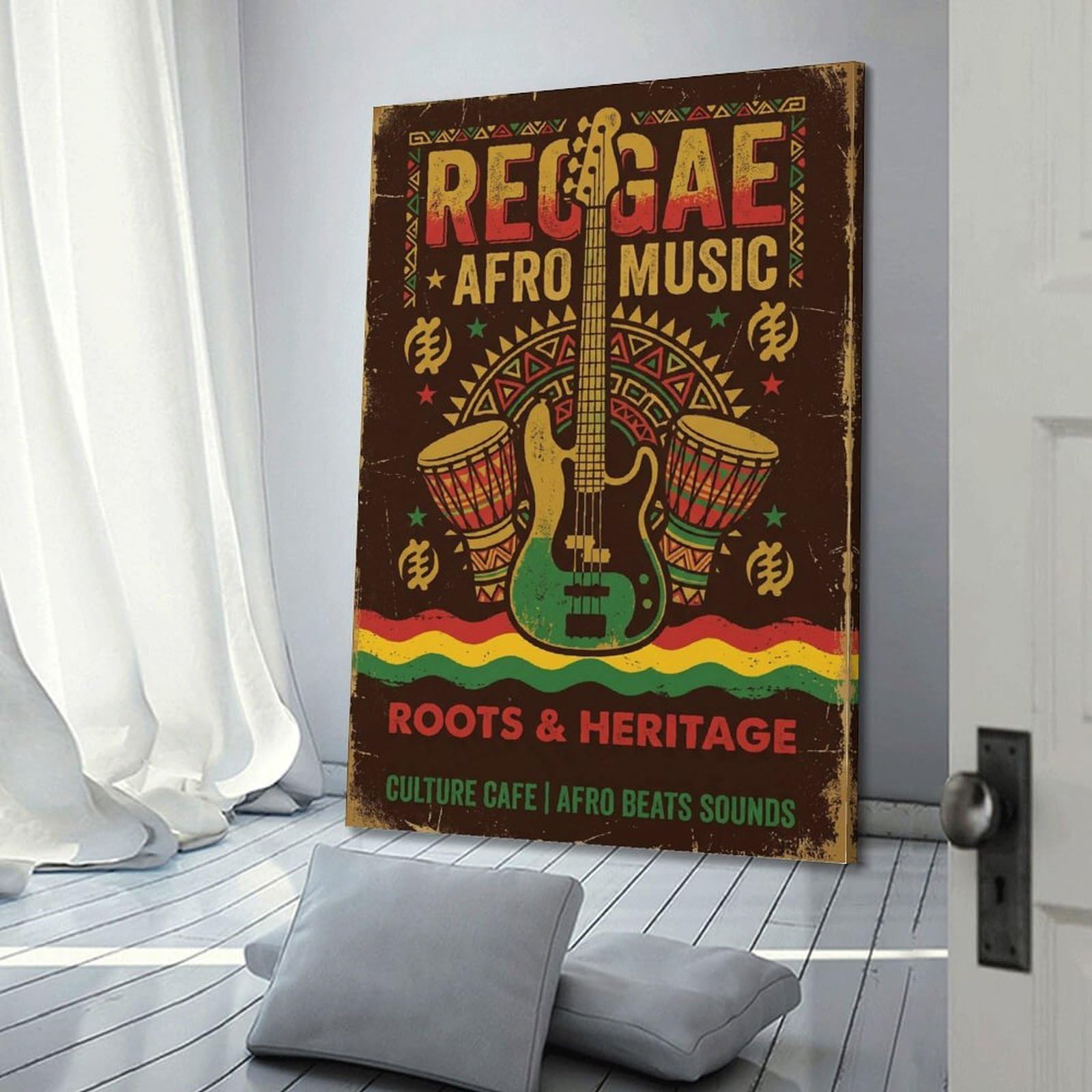 OKNGB Poster con musica afro reggae africanDrum Bass Beats, poster decorativo da parete su tela, stampa artistica moderna per camera da letto, poster decorativo per camera da letto (50 x 75 cm)