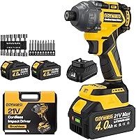 GoYwato 21V Cordless Brushless Impact Driver 2655 In-lbs Torque, 2x4.0Ah Batteries, Charger, 14 Sockets & 10 Bits Kit for DIY Projects