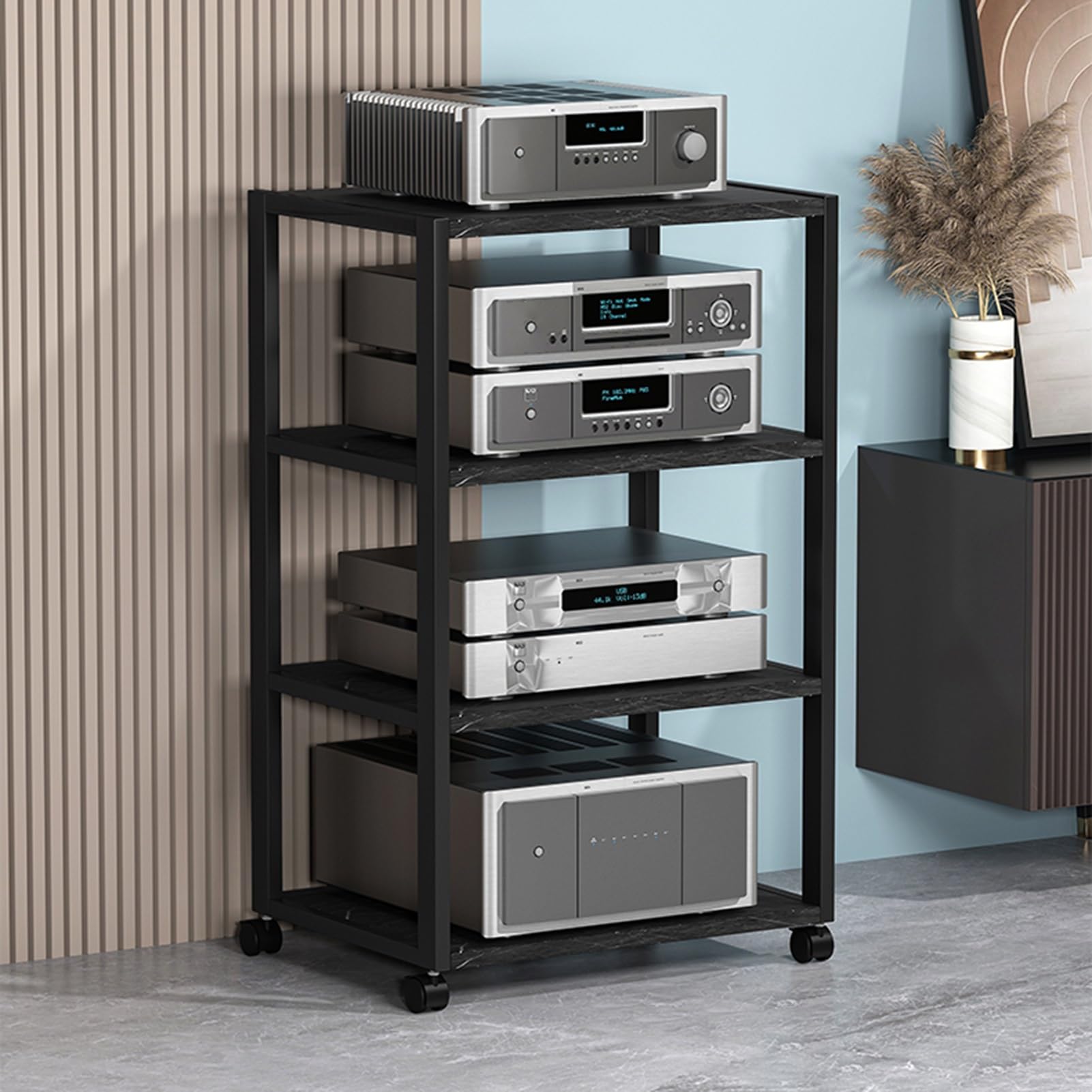 Generico Supporto Audio Mobile e Supporto multimediale AV, Mobile Stereo Robusto per Giradischi, Soggiorno e spazi per riunioni, Rack Stereo Bianco da 27,2 Pollici, Design Elegante e Resistente.