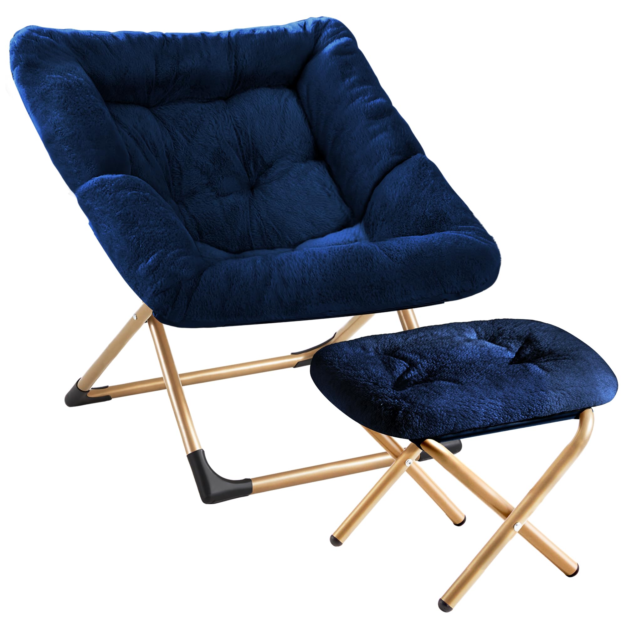 Youtanic Comfy Oversized Saucer Chair with Ottoman,Soft Faux Fur Reading Lounge Chair for Adults,Stable X-Large Metal Frame and Non-Slip Pad,Cozy