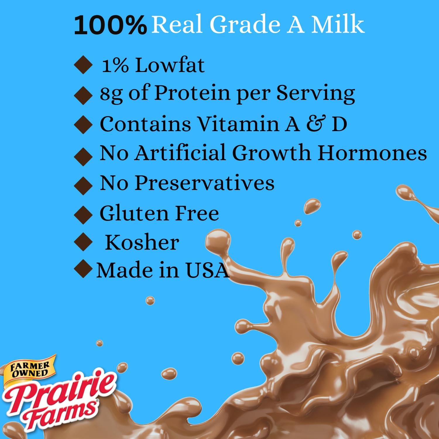 Prairie Farms - Chocolate Milk -Shelf Stable 1% Low Fat Milk, Vitamin D, Kosher - 8 FL oz. (27 Pack)