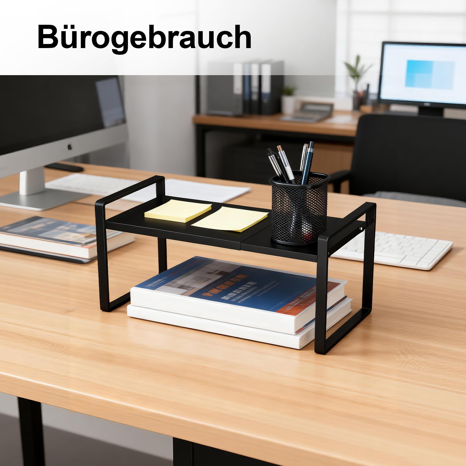 Küchenregal Arbeitsplatte Organizer,Schrankregal Ausziehbares 32-53cm, Organizer für die Arbeitsplatte，Regaleinsatz für Küchenschrank mit 3 Höhen,Schwarz