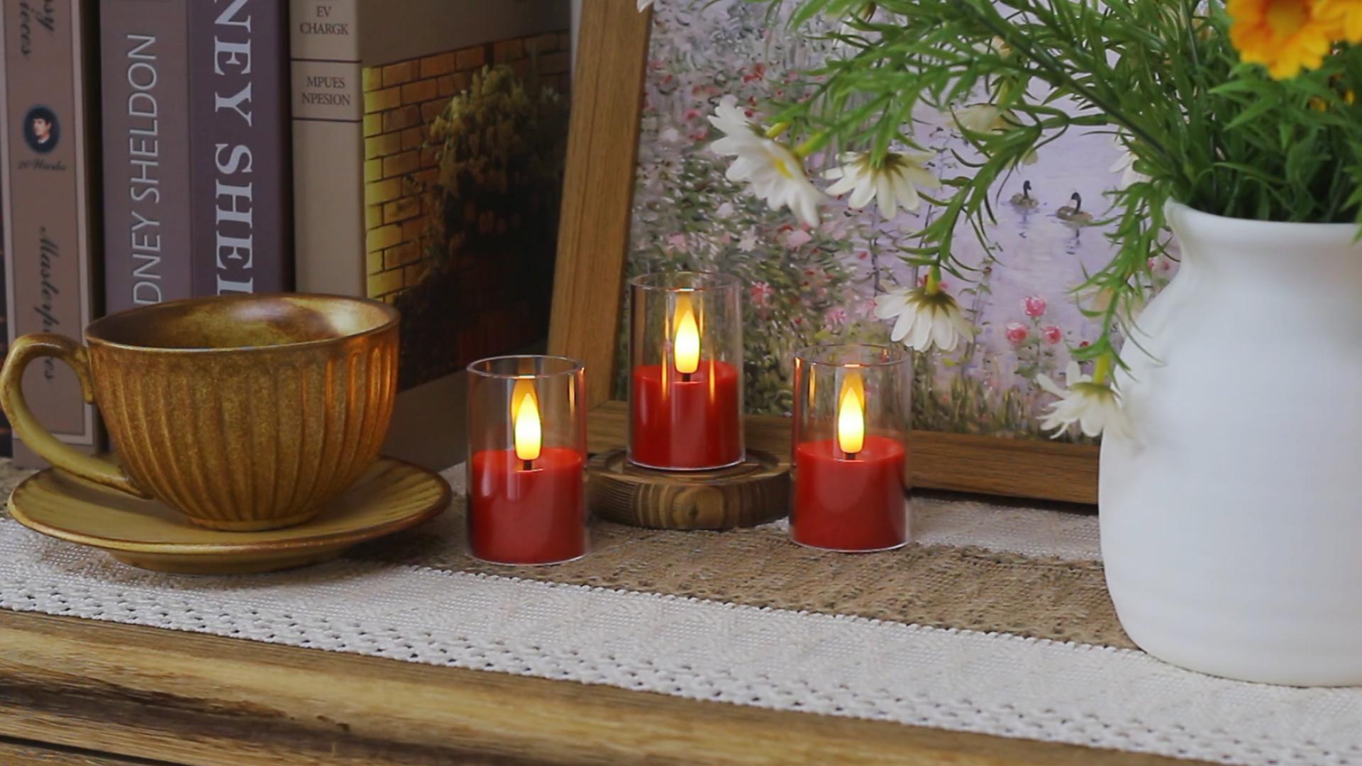 Image of Yeelida 8pcs Battery Operated 1.7 inch x2.5 inch Clear Acrylic Remote LED Tea Lights, Flameless 2 /4 /6 /8h Timer Fake Red Bulk Votive Candles with Batteries, Flickering Warm Light Pure Plastic Tealights
