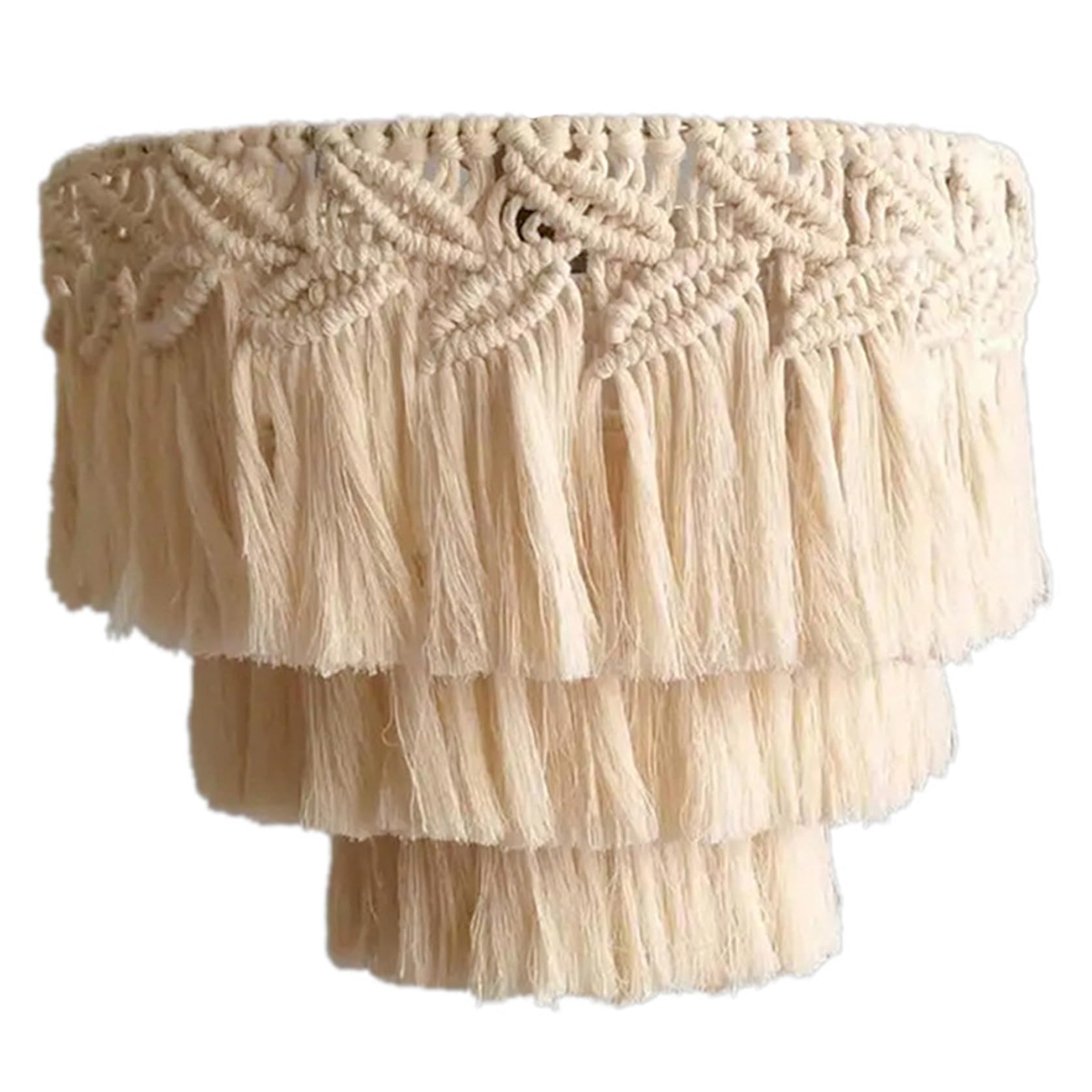 Imooreshine Macrame Lamp Shade 11.8x15.7in Chic Tassel Boho Lamp Shade Decorative Hanging Light Cover Lampshade for Office Bedroom Living Room, No Lightbulb