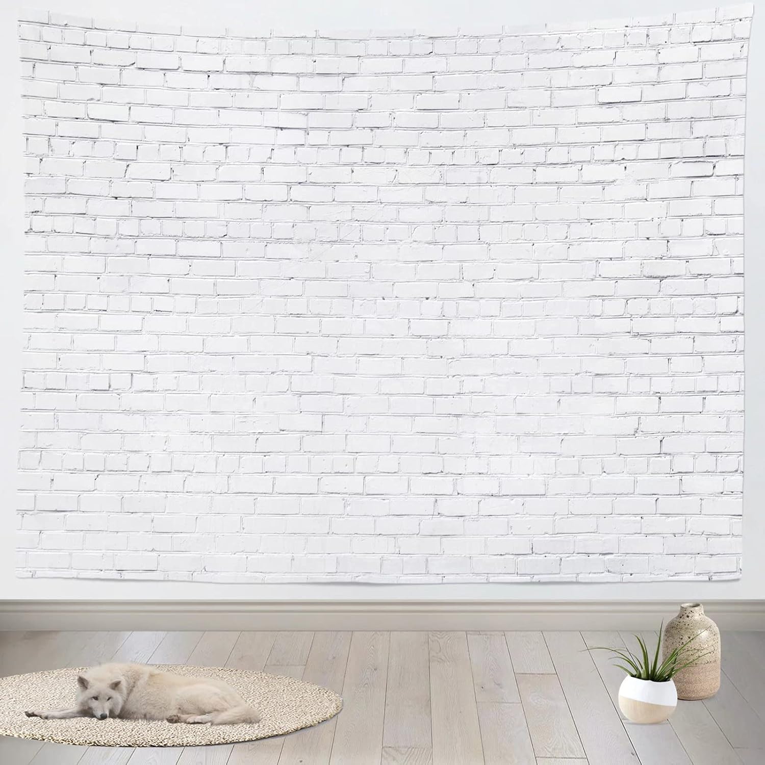 Loccor White Brick Wall Tapestry Extra Large 105x70 Inches