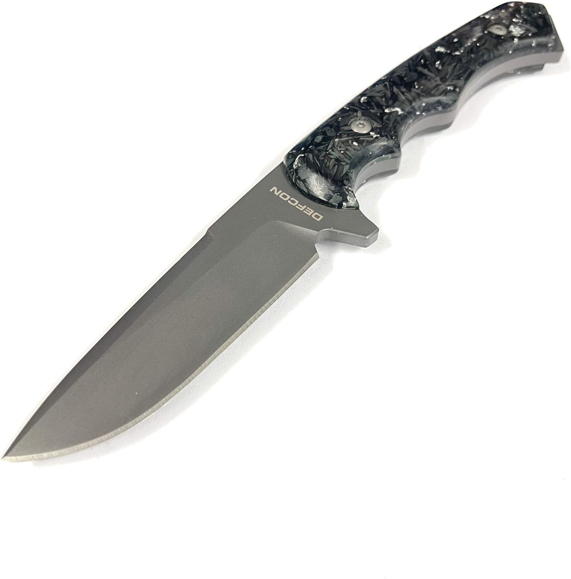 DEFCON D2 Tool Steel Hunting Fixed Blade Knife I 4" Blade I w/Kydex Sheath I Forged Carbon Fiber Resin Handle I Durable I Outdoor I Hunting I Camping I Utility I Model TD007 (Silver)