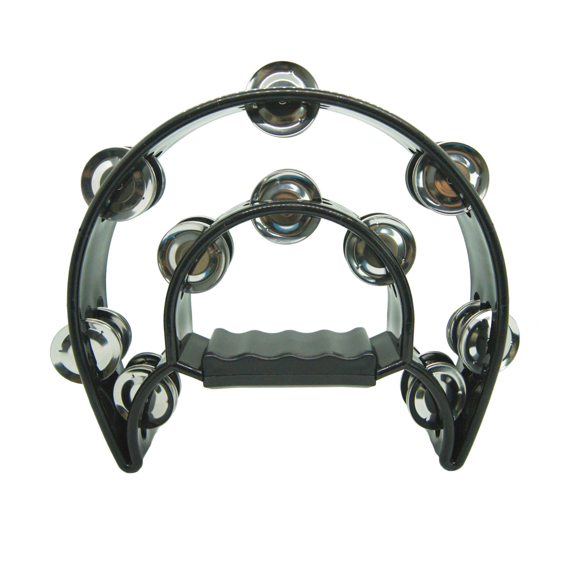 YAYUZEST Half Moon Musical Tambourine Double Row Metal Jingles Hand Held Percussion Tambourines Musical Instrumen with Ergonomic Handle Grip for Adults Church KTV Party (Black)