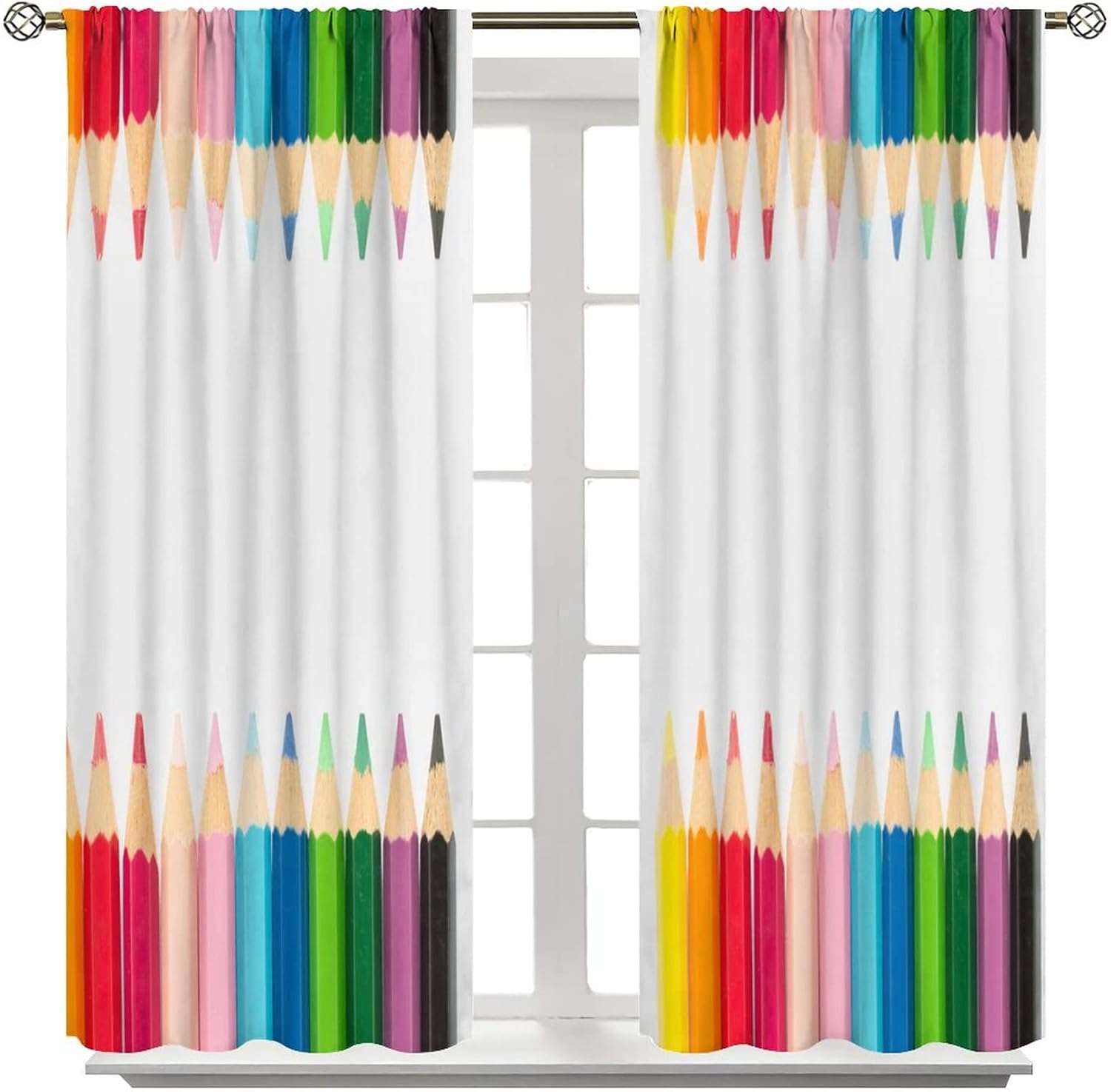 Colored Pencil Curtains, Colored Pencil Drawing Theme Elementary School Creative, Kids Boys Girls Bedroom Kitchen Cafe Decorative Curtains, 2 Sets of Panels, 52x84 Inch. Multi-Color