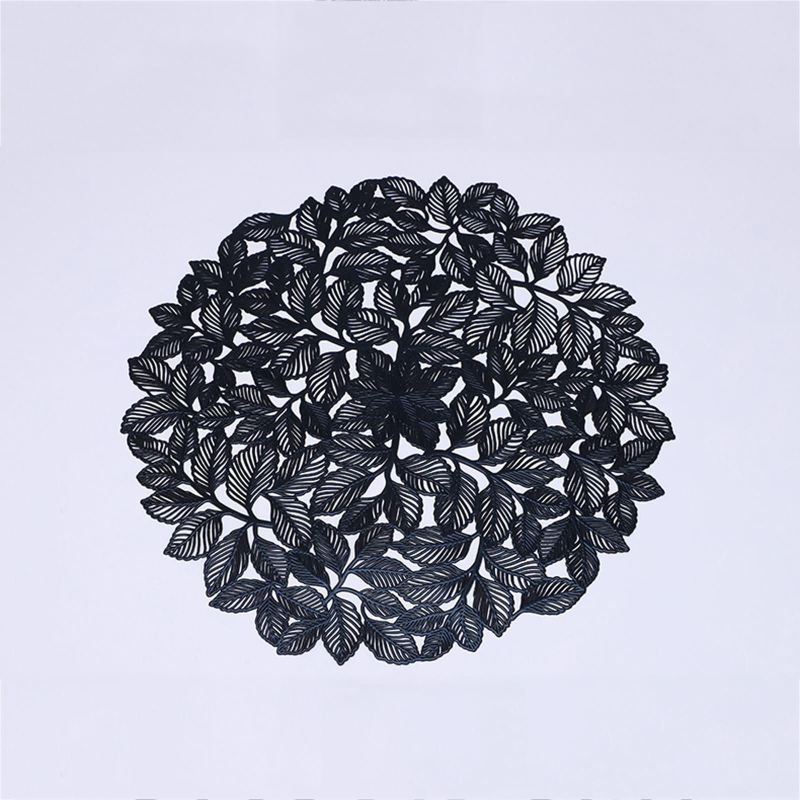 Set de Table Lavable 10PCS, 38 CM Noir Tapis de Table Antidérapant a Manger, Couleur Unie avec Motif de Feuilles