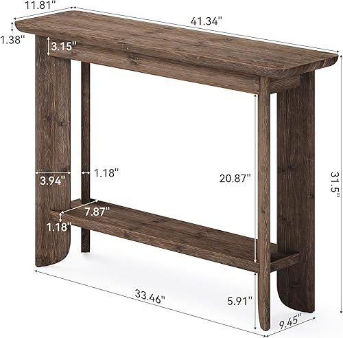 Miniatura 2 de LITTLE TREE Mesa de sofá de 41.3 pulgadas, mesa consola de madera maciza de 2 niveles para sala de estar, moderna mesa de sofá detrás del sofá, mesa