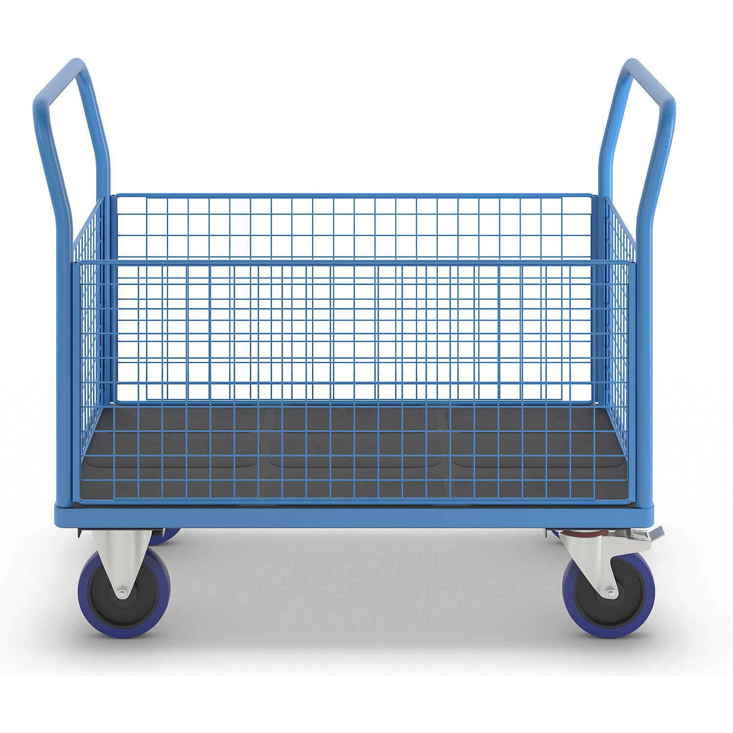eurokraft pro | Plattformwagen mit Gitterwänden | Vollelastik-Rollen, 4 hohe Gitter, LxB 1200 x 750 mm