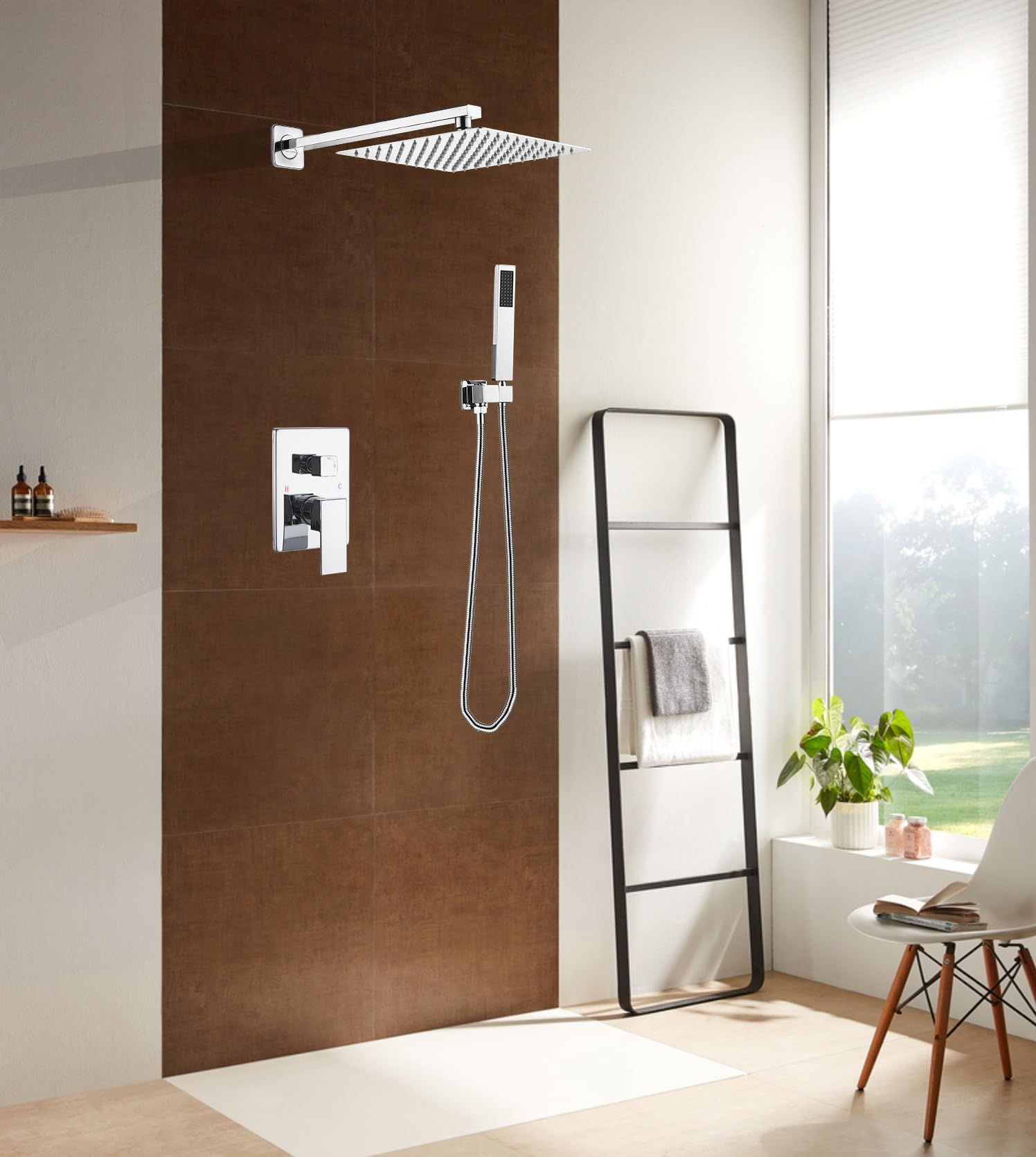 Chromowany system prysznicowy 25 cm łazienkowy luksusowy zestaw prysznicowy z deszczownicą montowana na ścianie mosiężna głowica prysznicowa z deszczownicą i ręczny system prysznicowy bateria