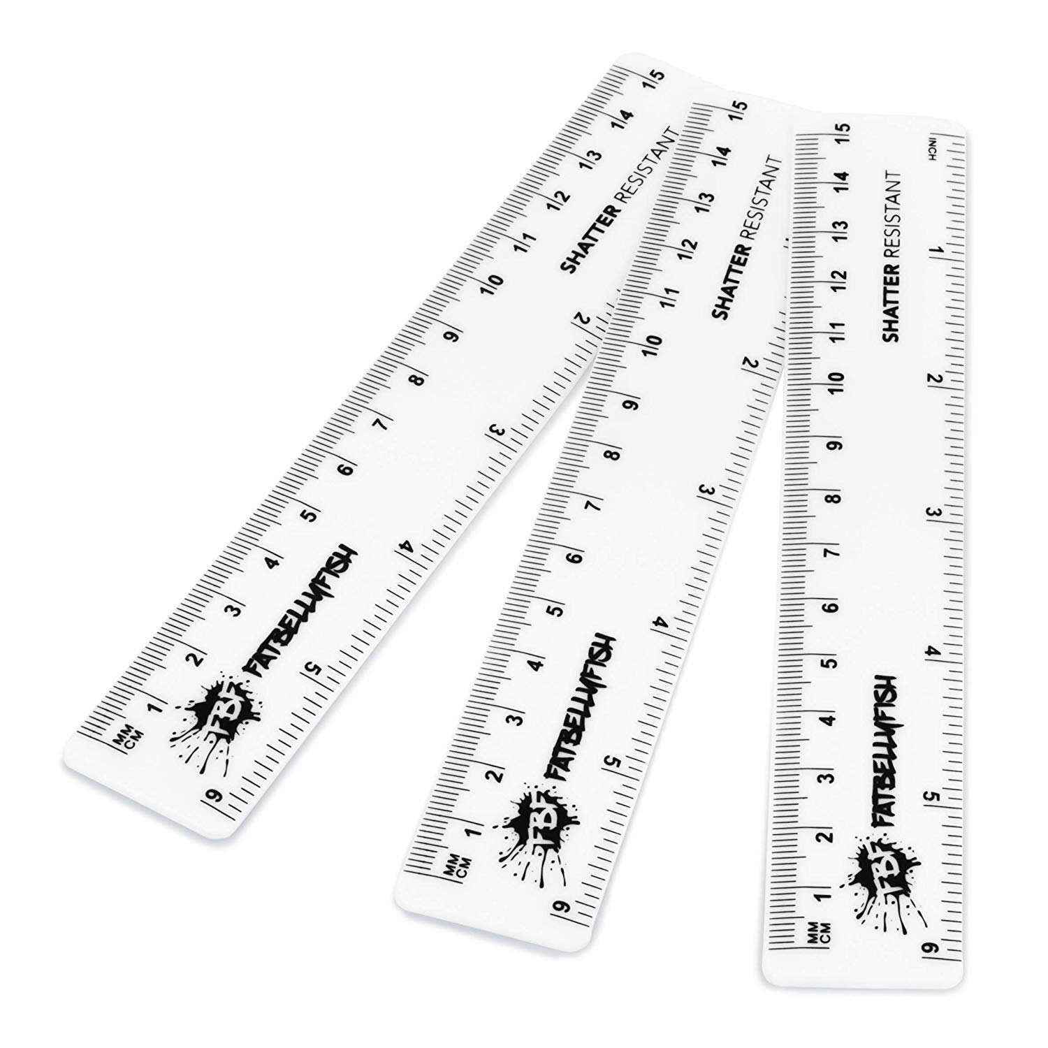 Fat Belly Fish White 6 Inch / 15Cm Rulers - Shatter Resistant - Pack Of 3