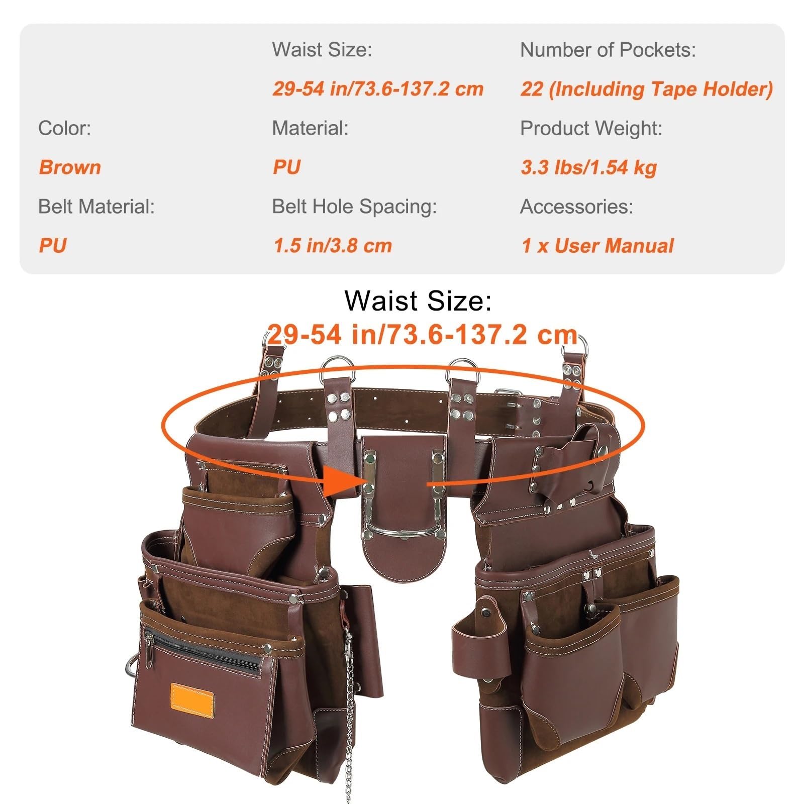 Bolsa for cinturón de herramientas con 22 bolsillos, bolsa for PU desmontable ajustable for electricista, carpintero, manitas y Para Carpintero
