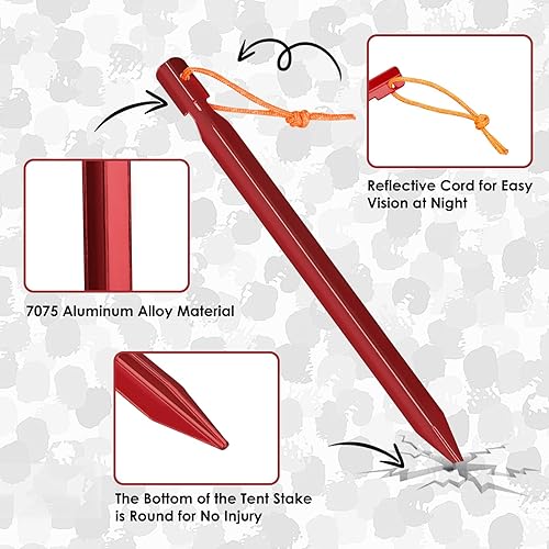 Miniatura 3 de Grassman Paquete de 12 estacas para tienda de campaña, estacas de aluminio 7075, clavijas de tierra ligeras y resistentes, estacas de metal