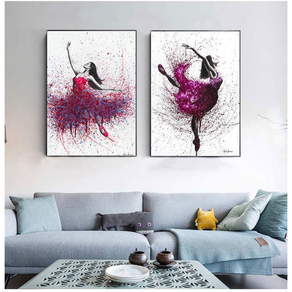 CPGG Impresiones artísticas Chica de baile Pintura en lienzo Decoración de pared para el hogar Impreso en HD Bailarina Bailarina Cuadros modulares Carteles de ballet e impresiones/40x60cmx2 Sin marco
