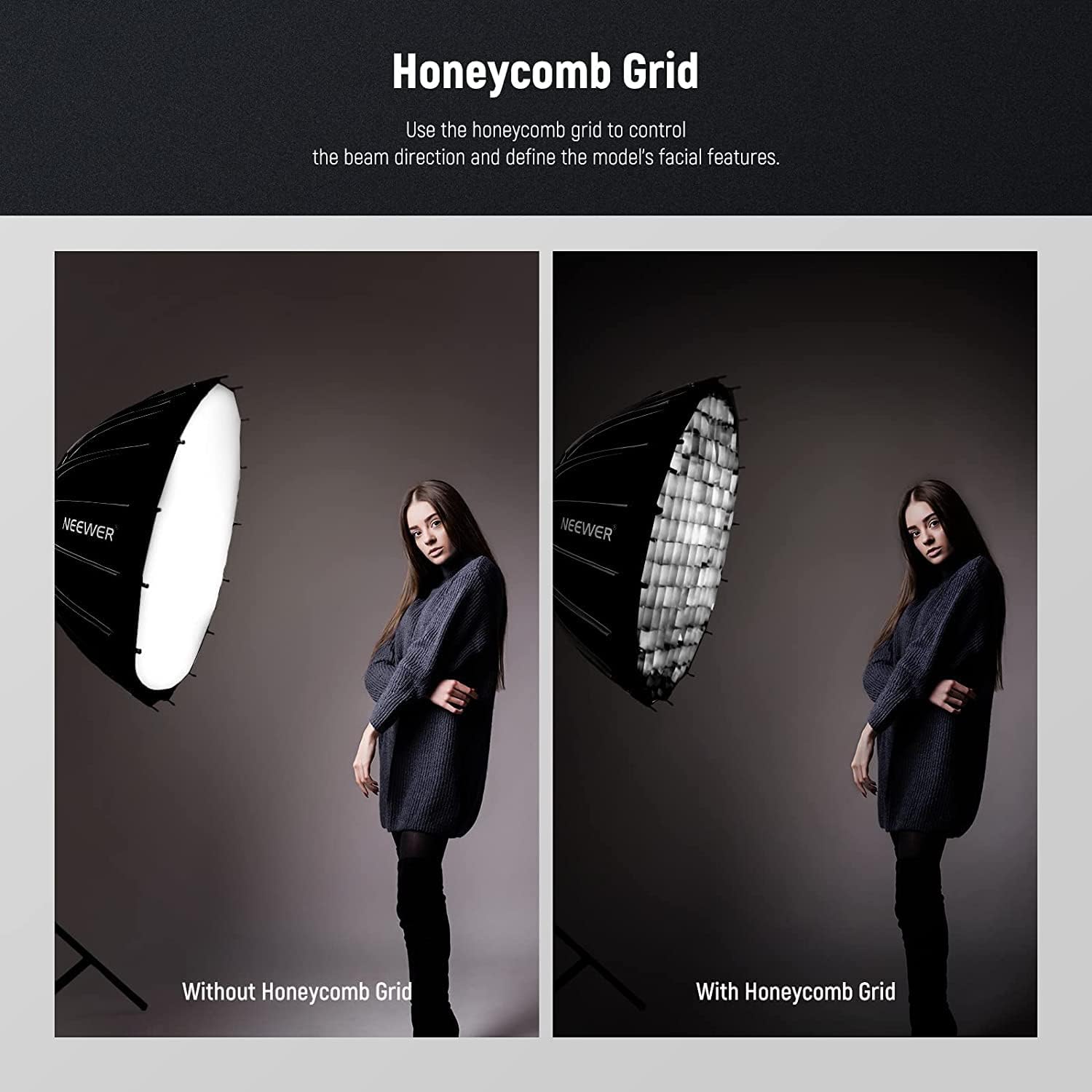 NEEWER 22inch/55cm Parabolic Softbox Quick Set up Quick Folding, with Diffusers/Honeycomb Grid/Bag, Compatible with Aputure 120d Light Dome Godox sl60w NEEWER RGB CB60 and Other Bowens Mount Lights : Electronics