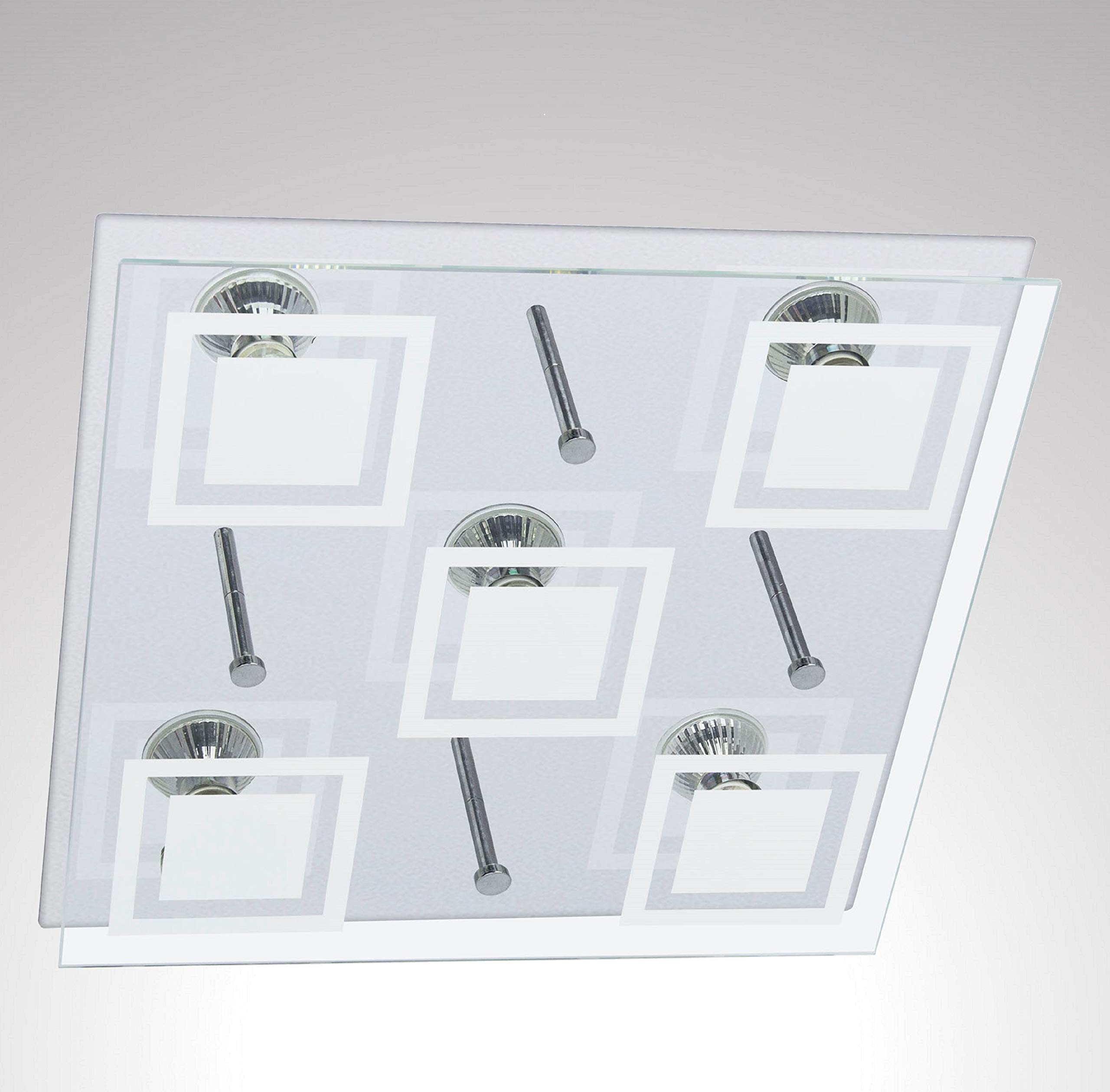Trango Koi LED Deckenleuchte Mit 5 Spots – Eckig, Chrom/Weiß, 5x 3W GU10, 3000K Warmweiß