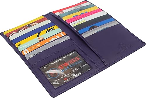 Miniatura 5 de Marshal Billetera de piel plegable con bloqueo RFID para hombres y mujeres, soporte de cuero genuino con 19 ranuras, 2 compartimentos para billetes