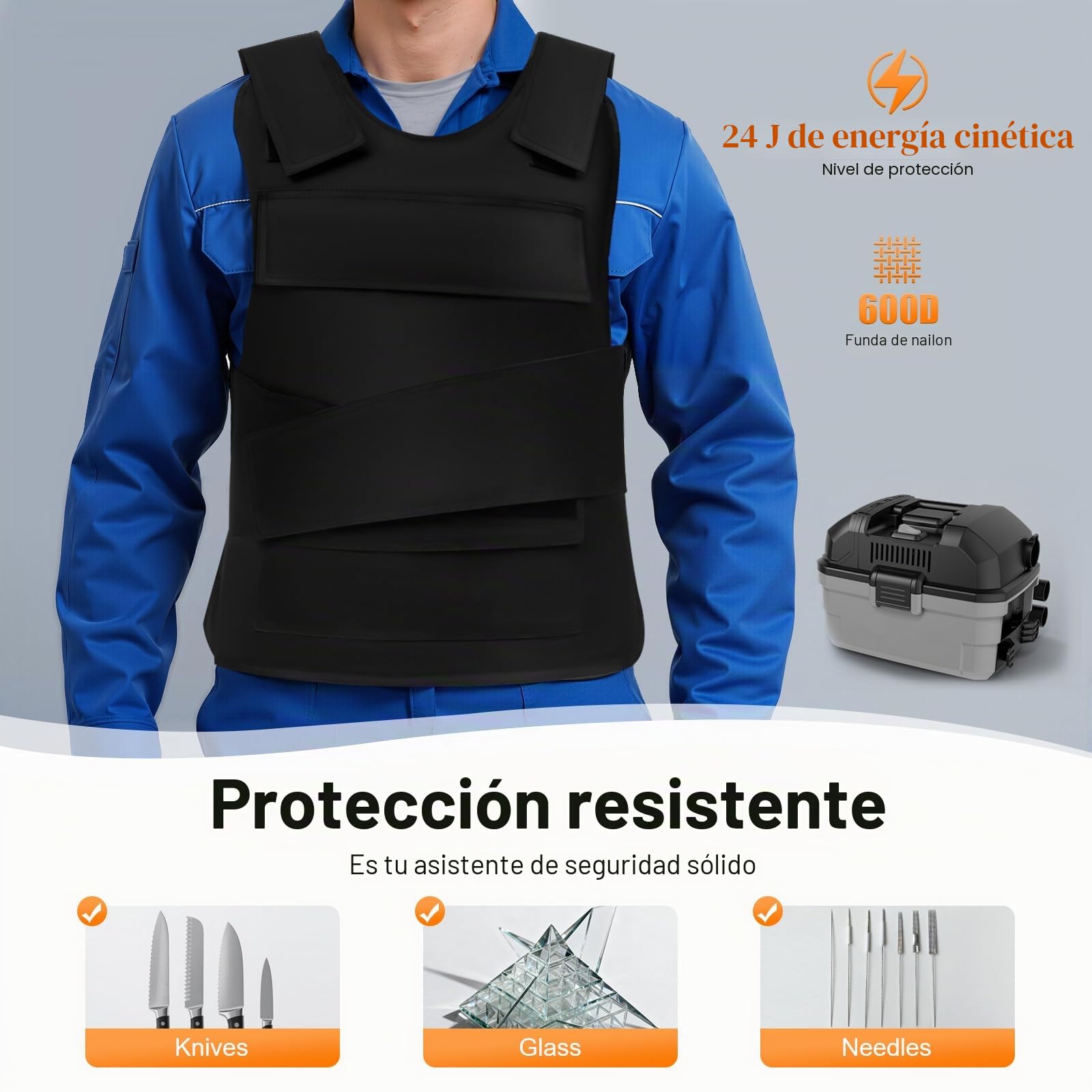 Chaleco protector de puntadas de acero al manganeso, resistente a pinchazos, para policías, protección de seguridad, Negro, Grande