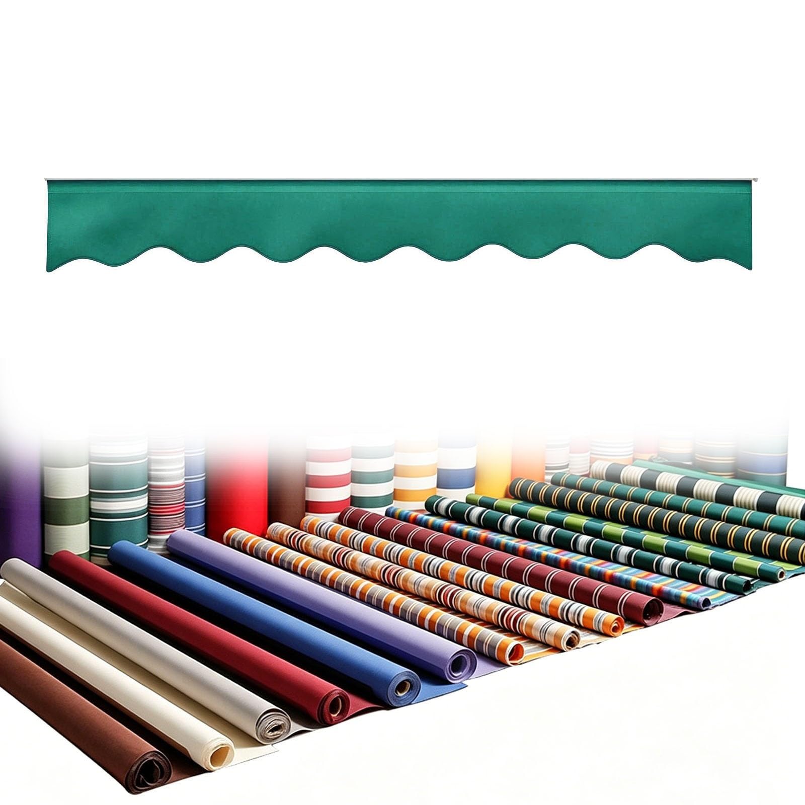 Awning Valance Replacement for Patio Retractable Awning, H 20 25 30 40cm Solid or Striped Valance Canopy with Spline, Waterproof Sunshade Border for RV Deck Porch, Valance Only(Lake green)