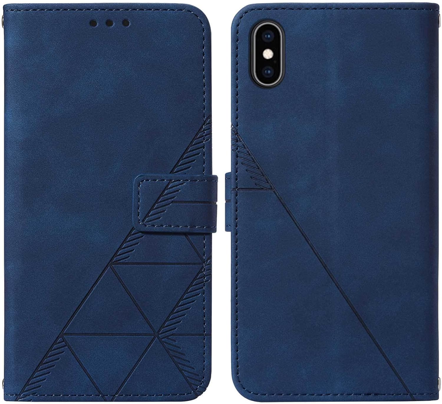 for iPhone X/Xs Wallet Case Blue, Card Holder Slots, Wrist Strap, TPU Interior Protective, Stand, PU Leather, Folio Flip Cases Cover - Image 5